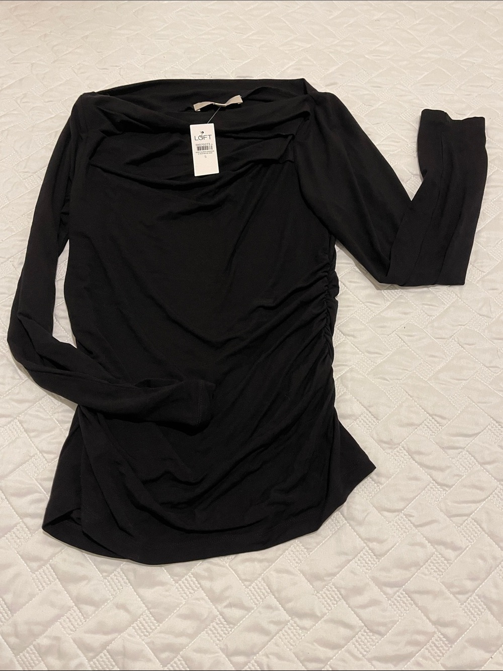LOFT Black Long Sleeve Side-Ruching Top